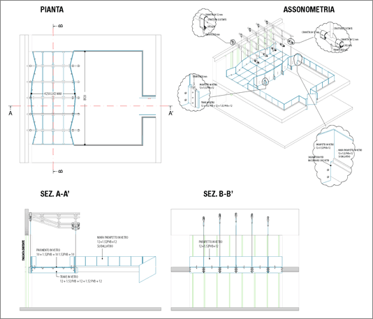 Disegni tecnici del soppalco in vetro